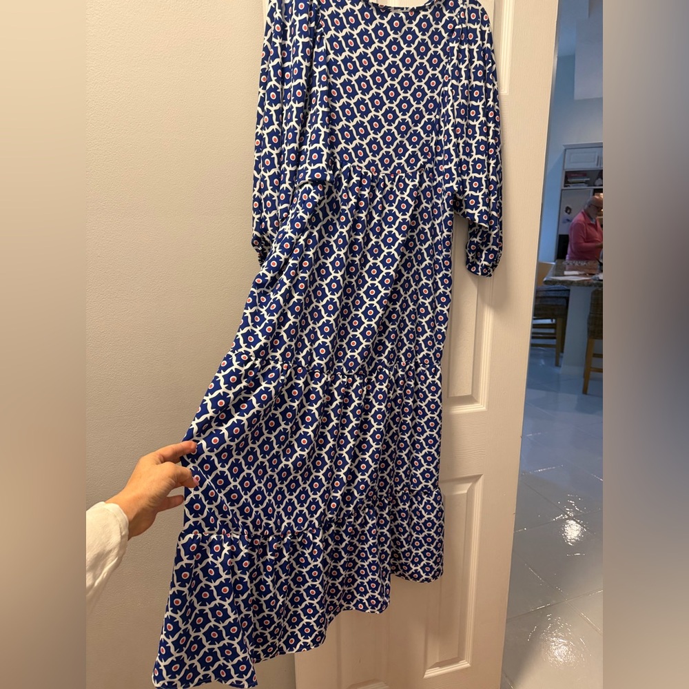 Blue and White Patterned Maxi Dress - Picture 4 of 8